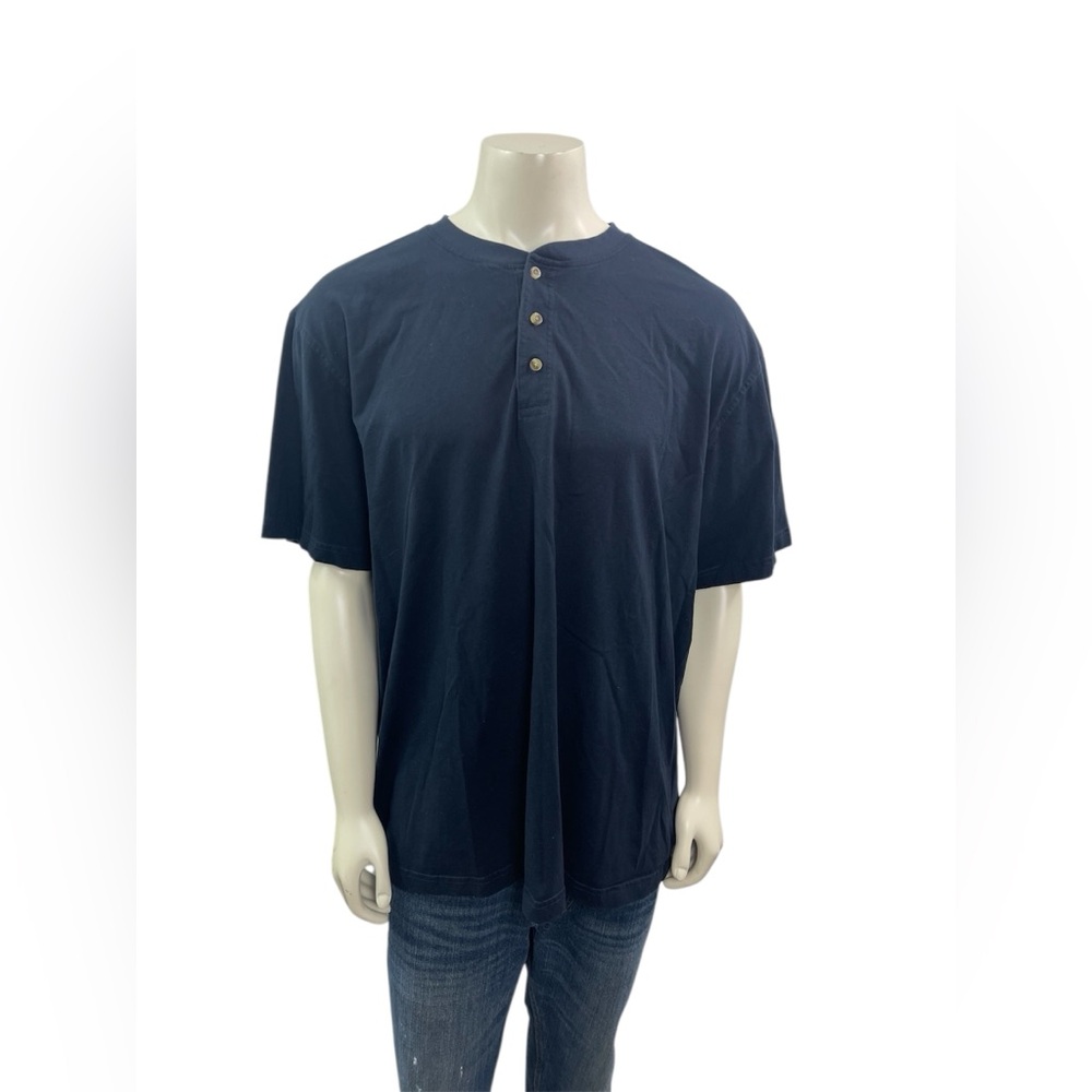LL Bean Men’s Size XXL Short Sleeve Button Neck Black Traditional Fit Tee